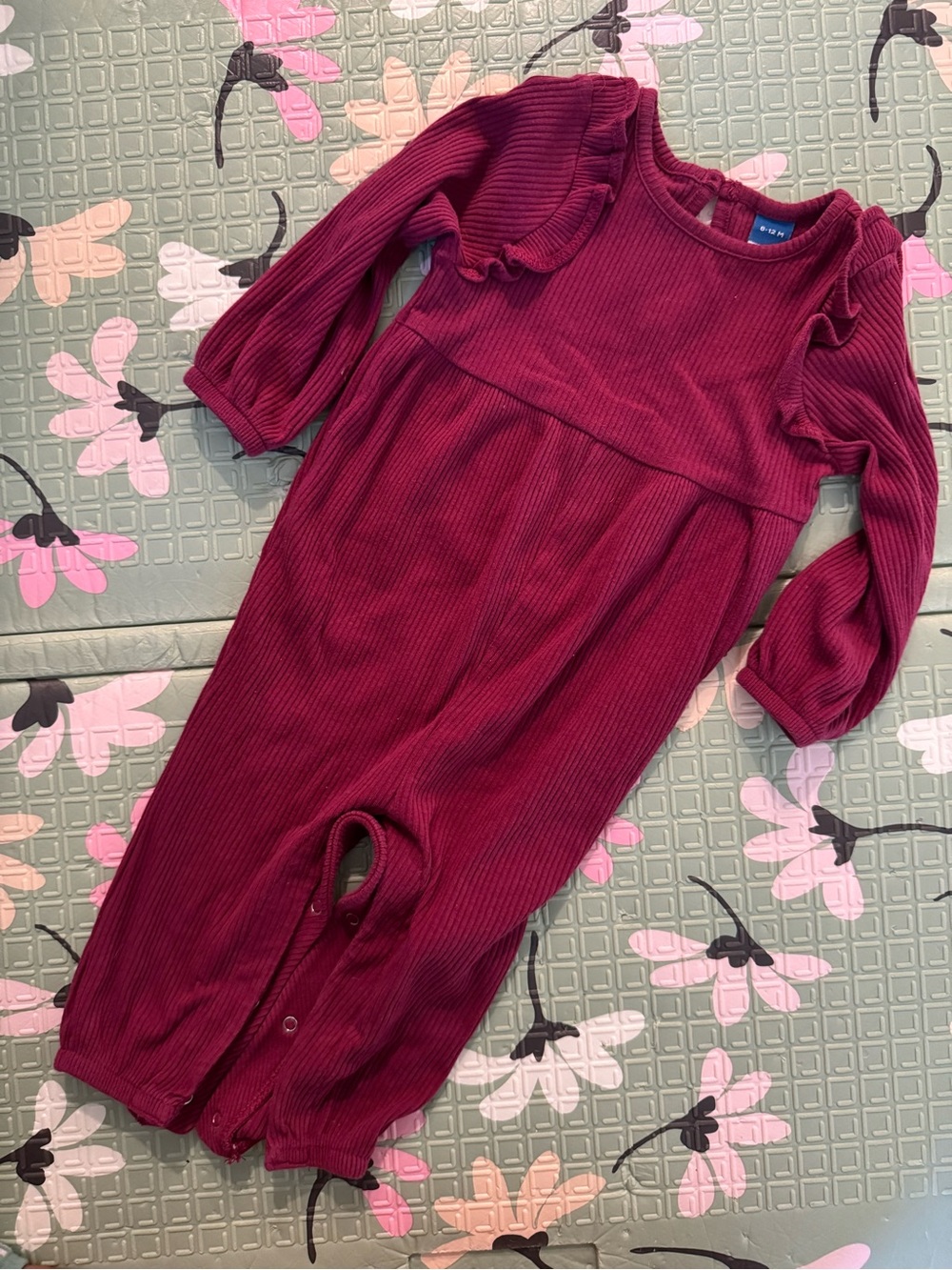 Old Navy Burgundy Ribbed Long-Sleeve One-Piece Romper